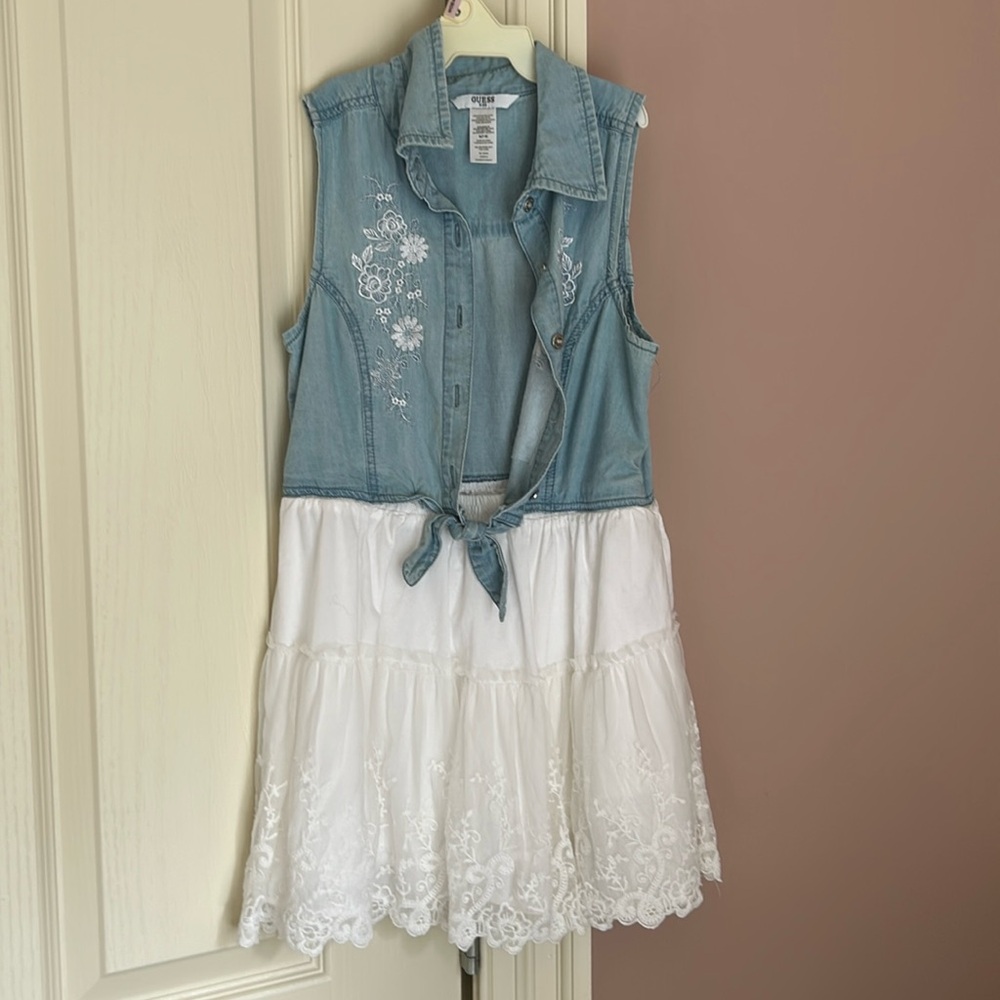 Girls small denim guess dress with lace skirt(attached)